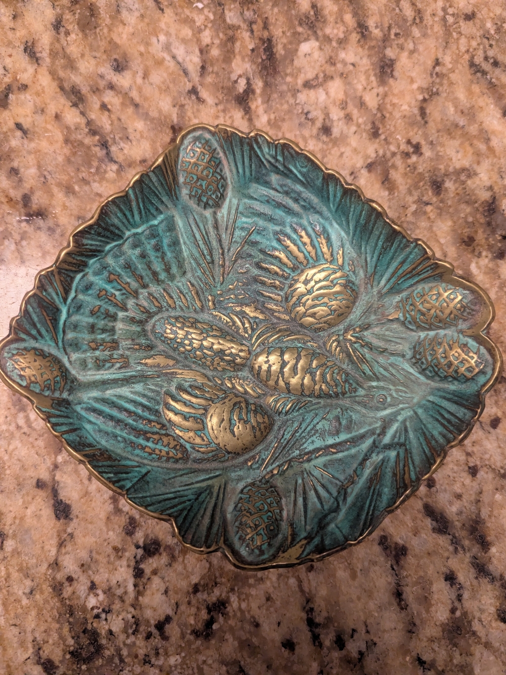 Decorative Pinecone Dish - Teal & Gold Home Art